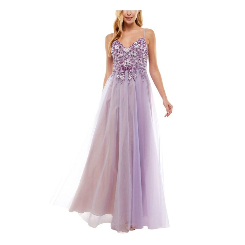 SAY YES TO THE Womens Purple Adjustable Spaghetti Strap Gown Dress Juniors 5